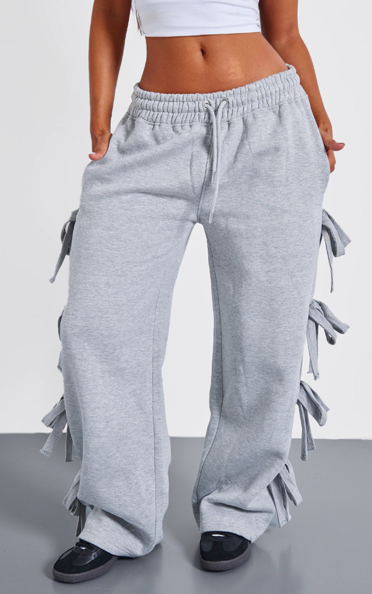 Petite Wide Leg Joggers With Bow Details