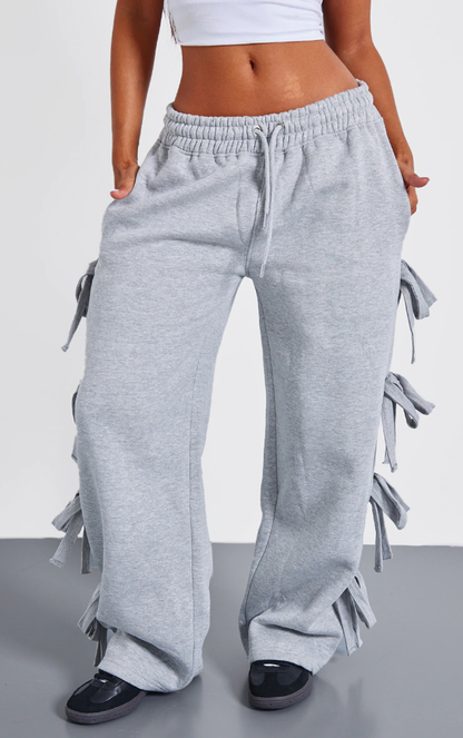 Petite Wide Leg Joggers With Bow Details