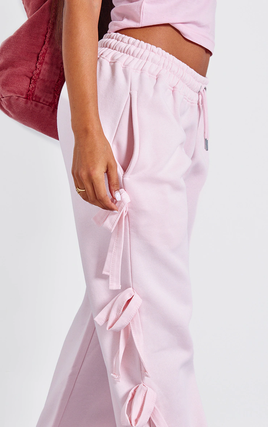 Petite Wide Leg Joggers With Bow Details