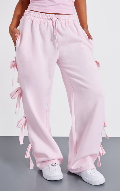 Petite Wide Leg Joggers With Bow Details