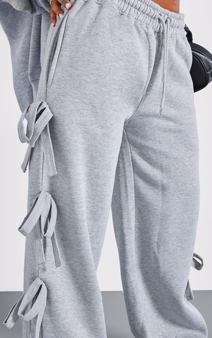 Petite Wide Leg Joggers With Bow Details