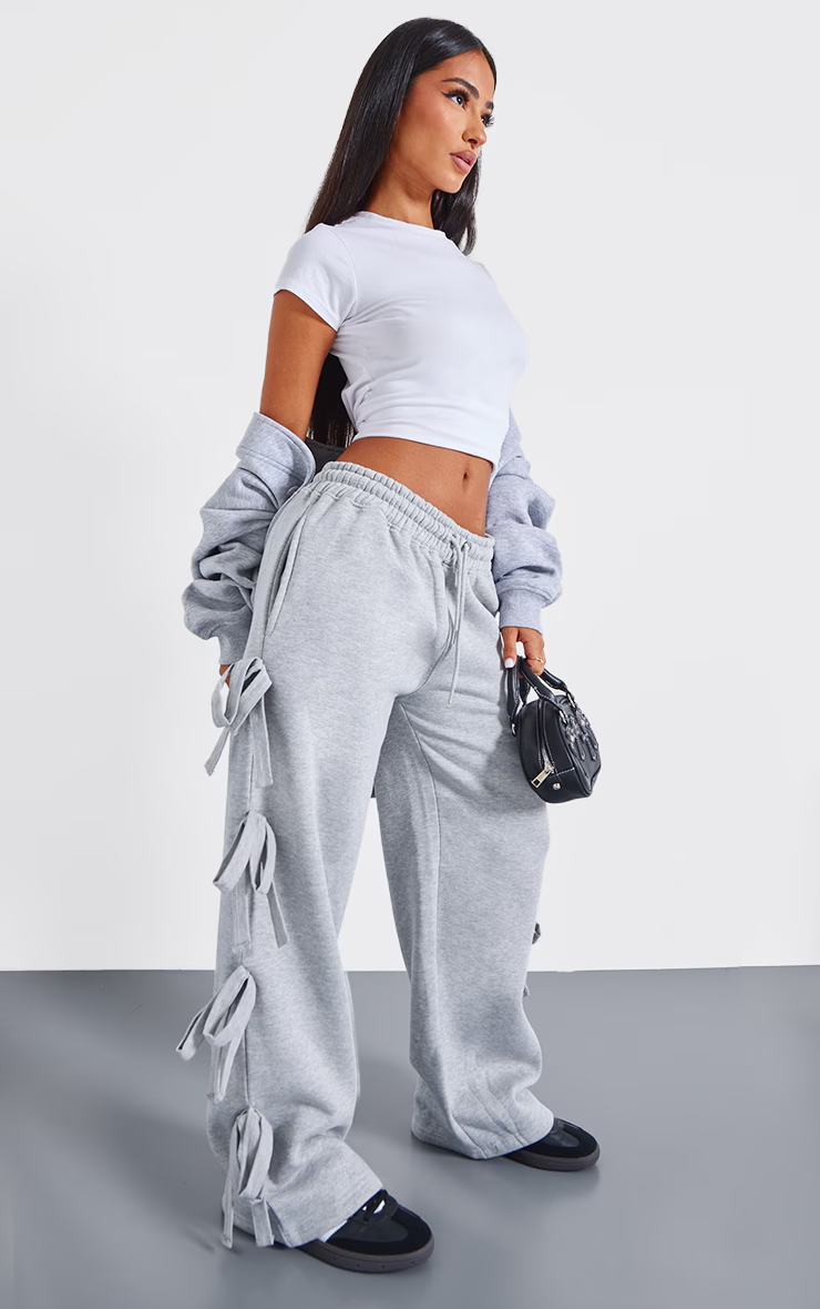 Petite Wide Leg Joggers With Bow Details